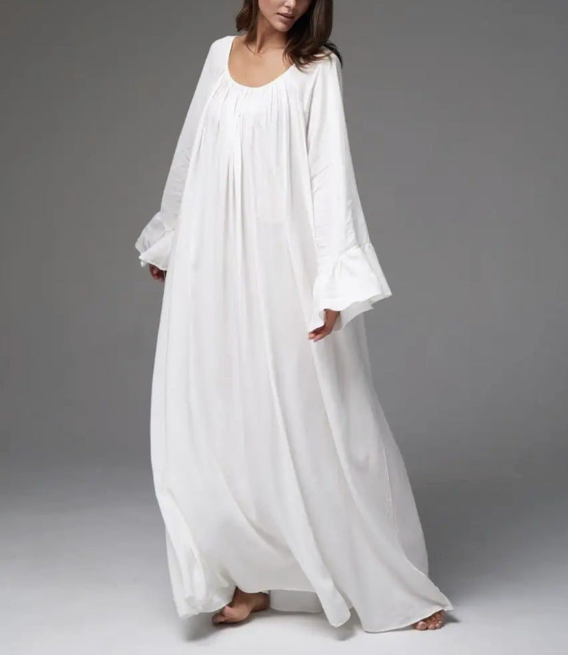 Maxi Dress with Lantern Sleeves and Revers Collar