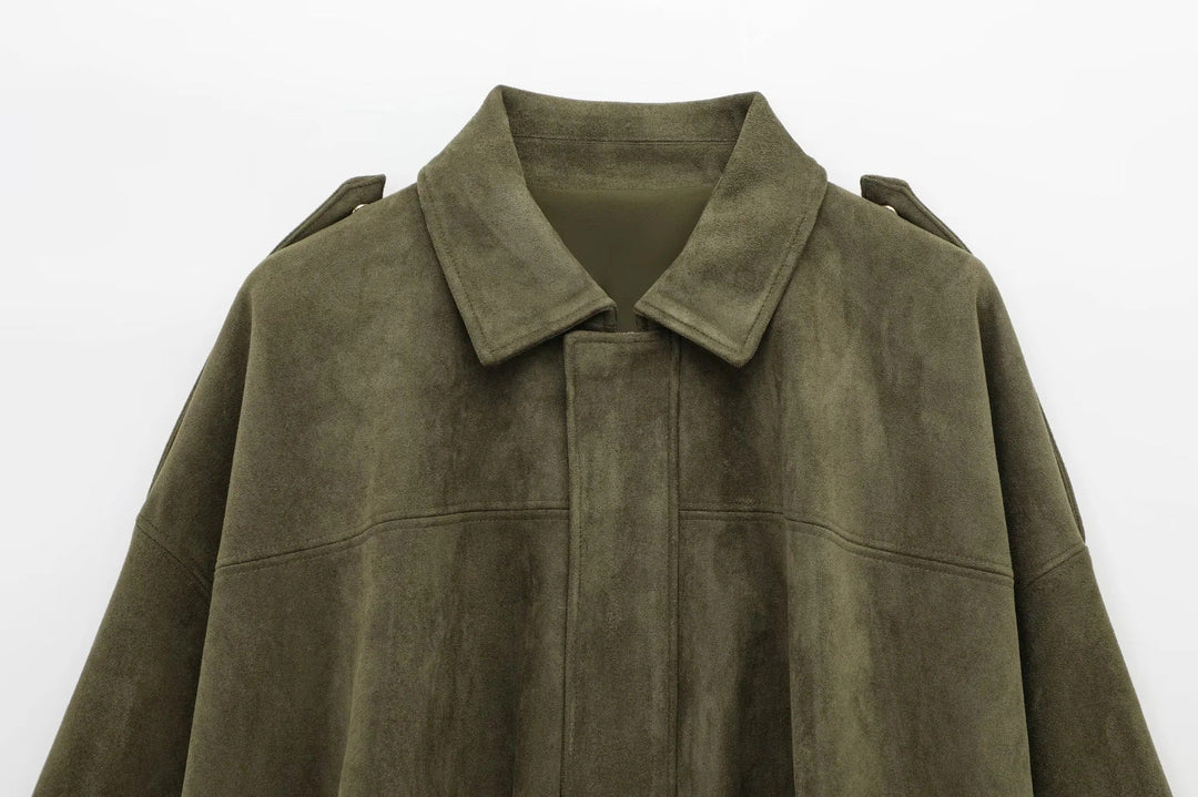 Alina™  Oversize’owy płaszcz zamszowy