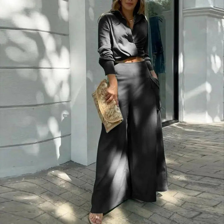 Two piece set,tied shirt and high-waist palazzo