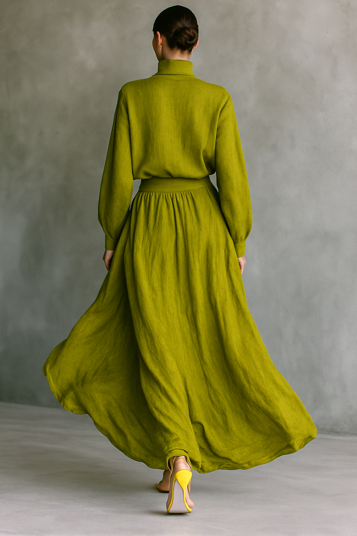 Green Women's Set Made from a Cotton-Linen Blend
