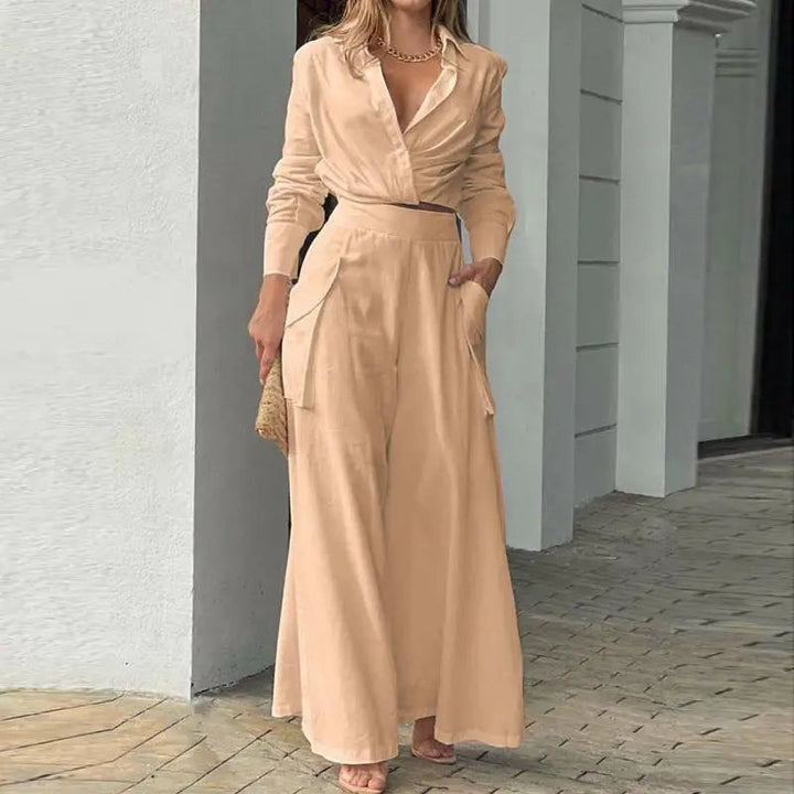 Two piece set,tied shirt and high-waist palazzo