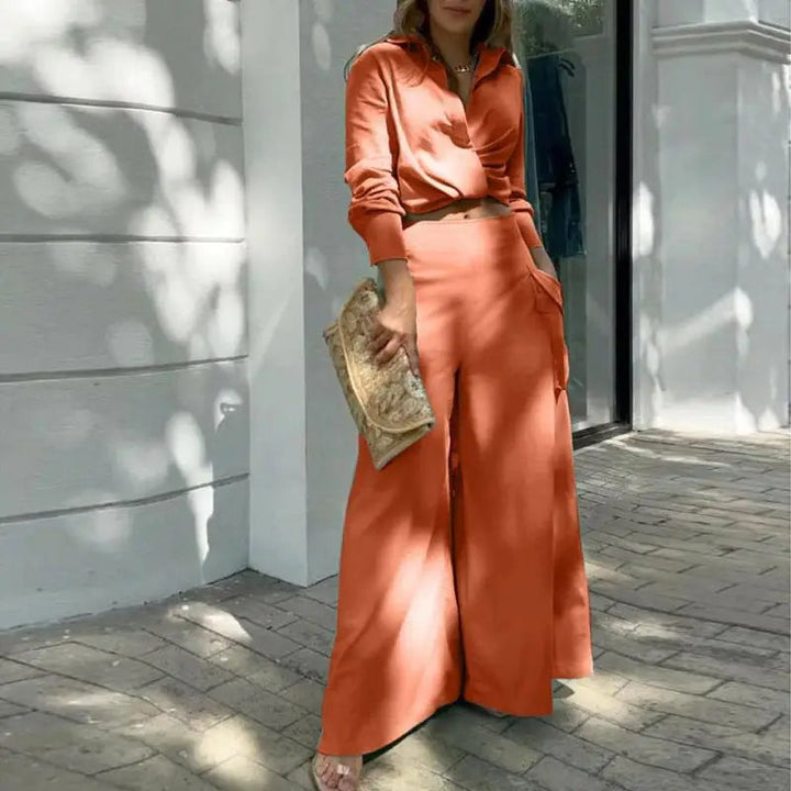 Two piece set,tied shirt and high-waist palazzo