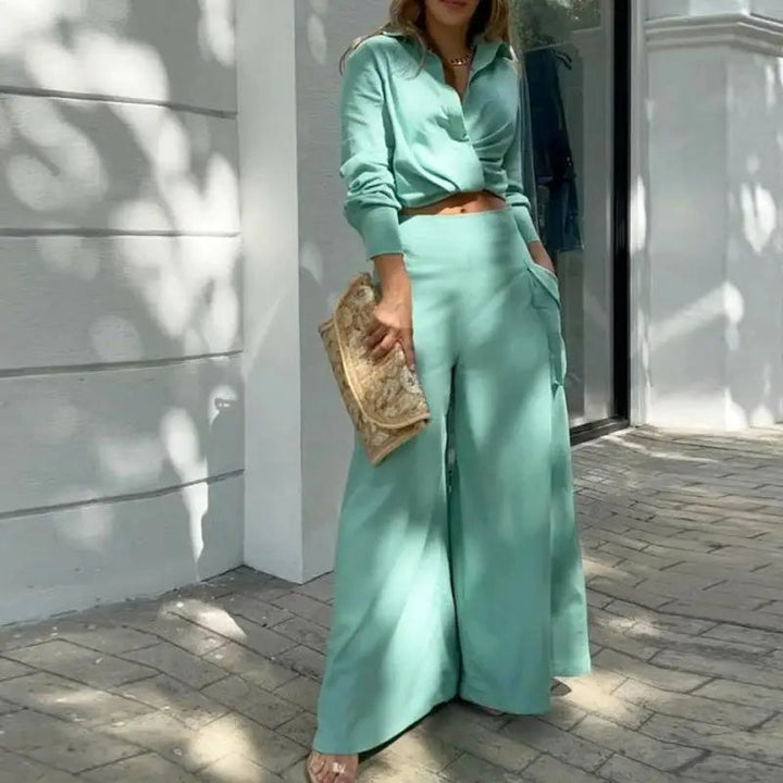 Two piece set,tied shirt and high-waist palazzo