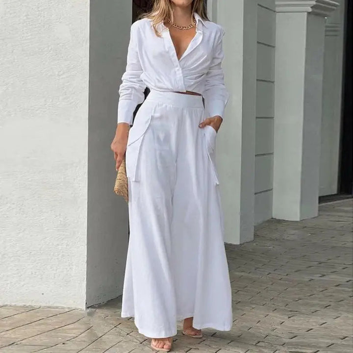 Two piece set,tied shirt and high-waist palazzo