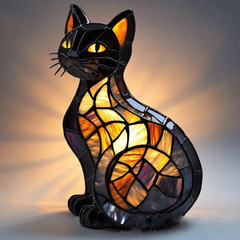 Mira | Enchanted Cat Lamp Made of Colored Glass