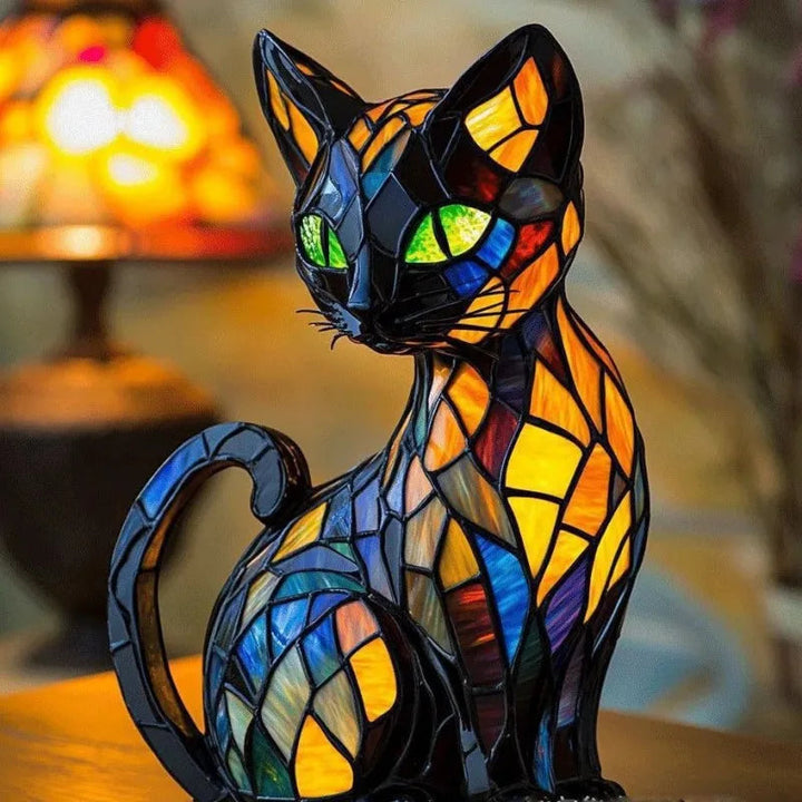 Mira | Enchanted Cat Lamp Made of Colored Glass