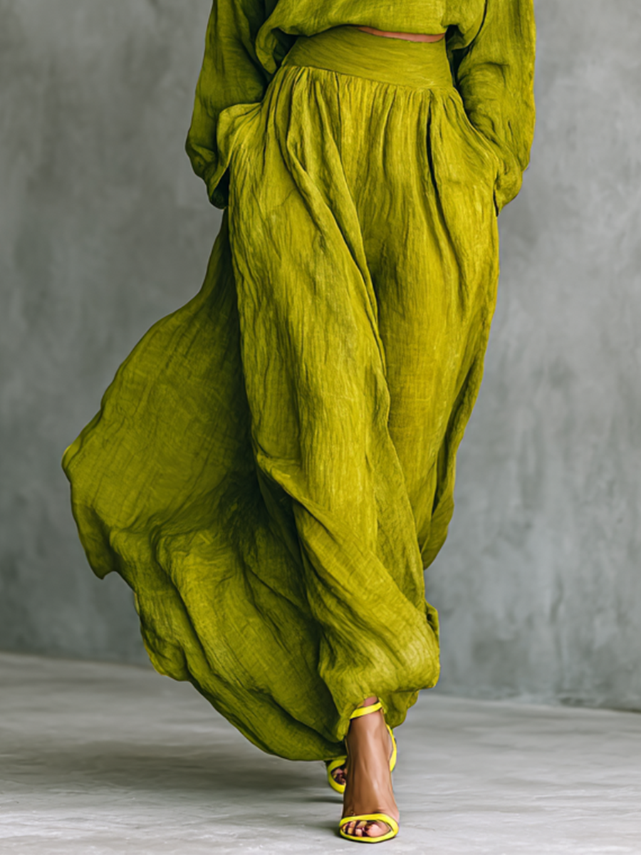 Green Women's Set Made from a Cotton-Linen Blend